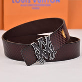 Amiri Belt dark brown Small checkered pattern Golden deer logo